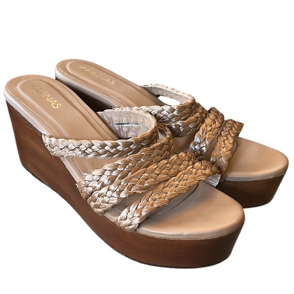 Kaanas Providencia Raffia Straw Strappy Wood Wedge Platform Sandals - 9 - Picture 3 of 16